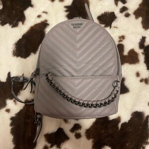 Victoria's Secret Gray Quilted Backpack with Chain Detail